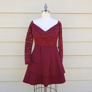 NEW City Vibe Burgundy Floral Lace Sleeve Dress